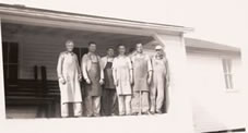 Albert Kallies, Asoph Berger, Herb Kallies, Maynard Hoefs, Reuben Schmidt, Earl Krueger at Cheese House, circa 1940s